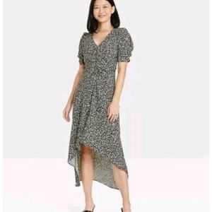 Floral Short Sleeve High Low Midi Dress, Size‎ XS